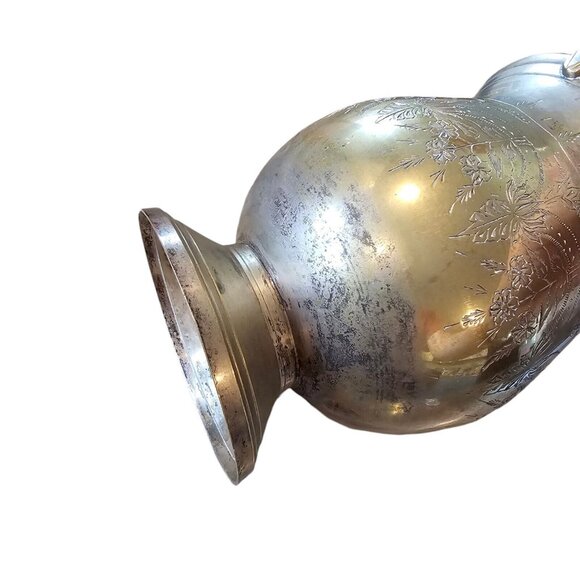 Vintage Etched Silver Plated Deco Bowl Vase With Handle Floral Design Art Nouvea - Picture 10 of 14